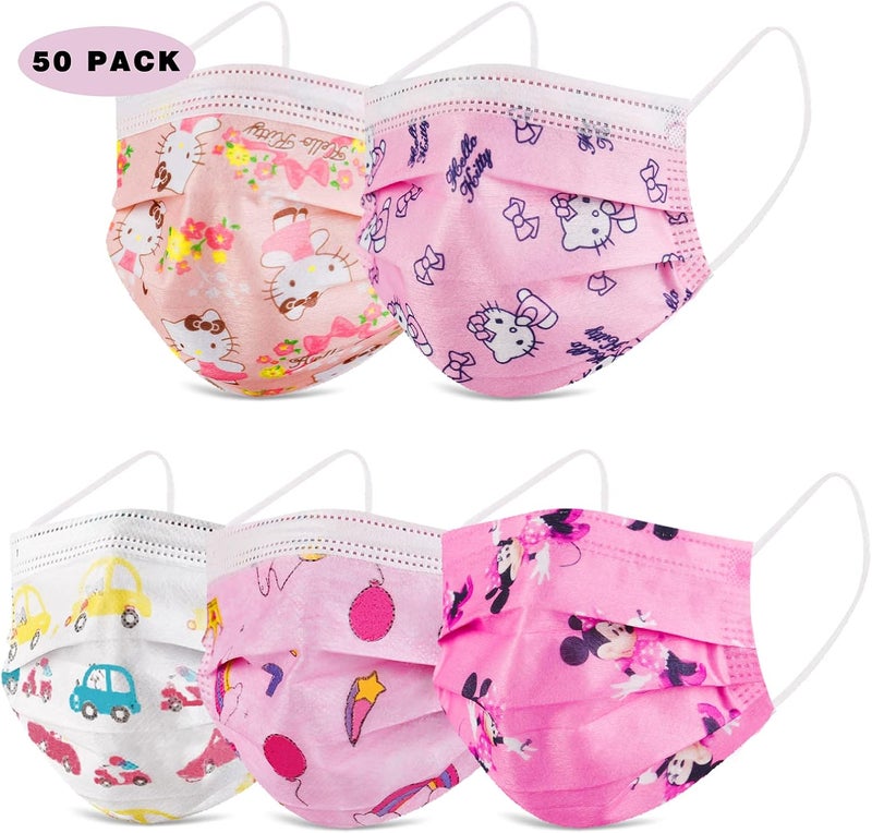 IGINOA Kids Face Mask 3 Ply Layer Safty Breathable Fabric for Girls and Boys (50 Pack) - Image 1
